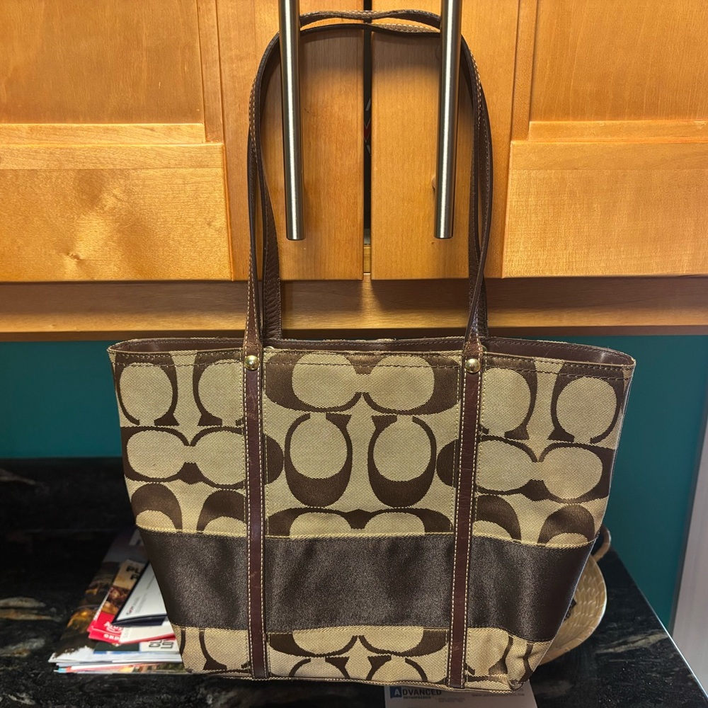 Coach Brown and Tan Signature Tote